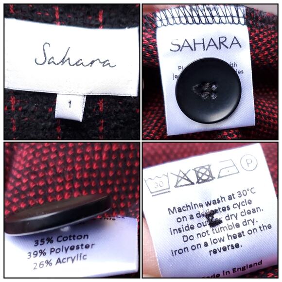 Sahara London Size 1 Black Red Plaid Jacket Asymmetric Front Pockets Sz S - Picture 14 of 15